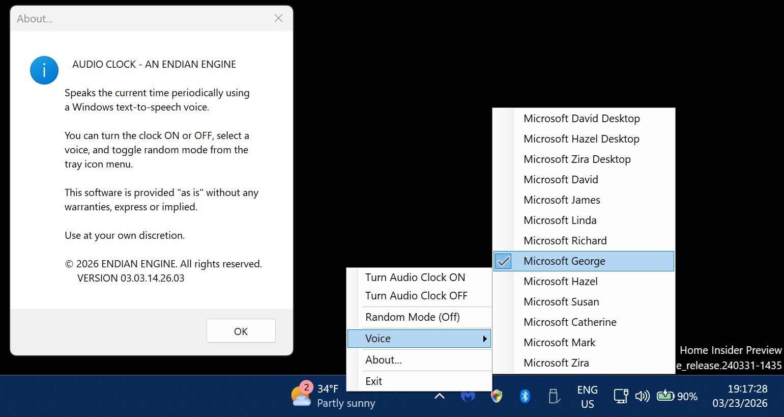 Audio Clock application screenshot
