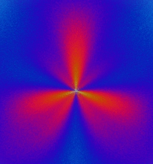 Stylized 3D orbital visualization of tritium (3H) showing four-lobe angular probability distribution